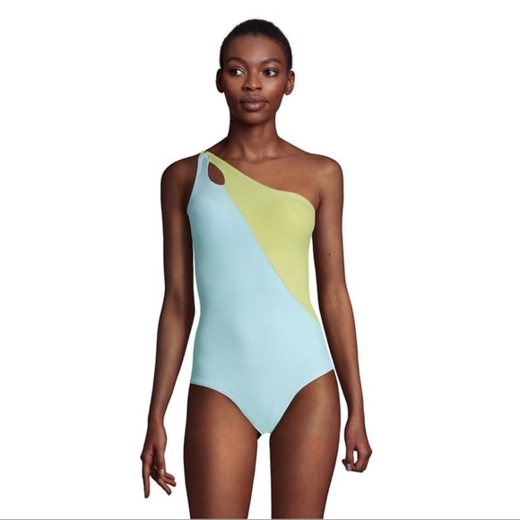 Lands’End Women’s Tummy Control UPF 50 Asymmetrical One-Piece Swimsuit Size 10